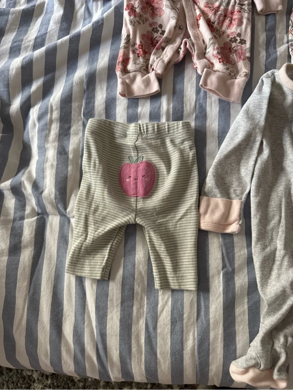 Assorted Baby One-Piece Sleepers size Newborn – Pink, Gray, Green, Cream Floral